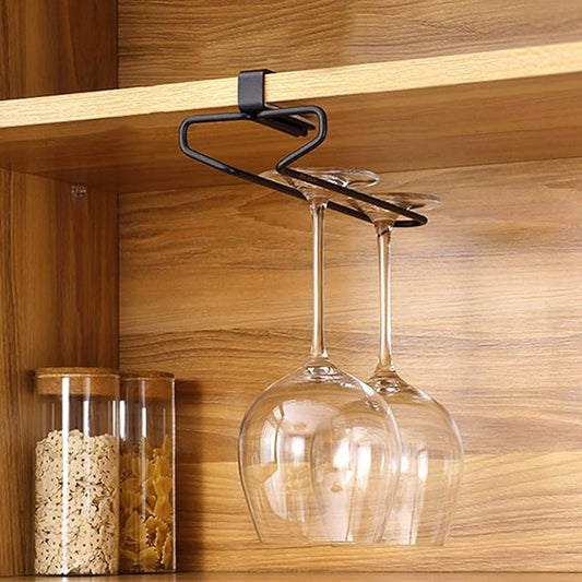 V3VOGUE Stainless Steel Under Shelf Wine Glass Holder, Under Cabinet Stemware Glasses Storage Hanger, Punch-Free Hanging Stemware Holder, Wire Hanging Rack (Single Row, Double Row)