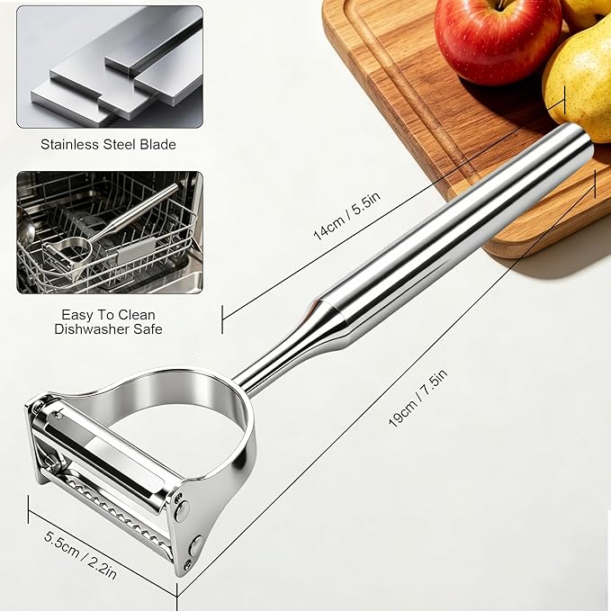 2 in 1 Vegetable Peeler, Stainless Steel Julienne Peeler, Multi-Function Design, Straight-edge blades for Peeling, Serrated blades for Julienne, for Potato Carrot Zucchini Cucumber, Kitchen Gift