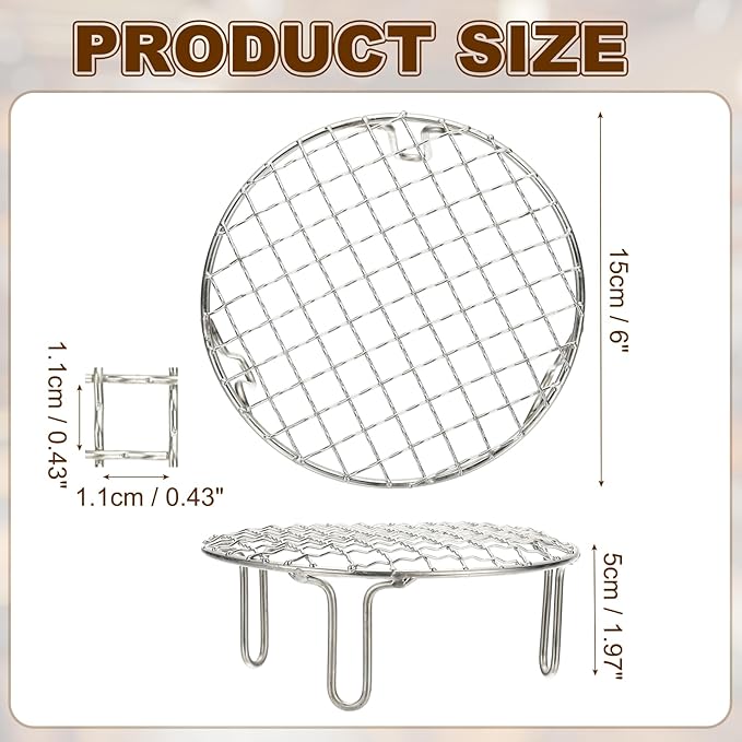 uxcell 6 Inch Round Cooking Rack, Stainless Steel Canning Racks with Legs, Barbecue Mesh Grill for Baking Cooling Steaming Cookware