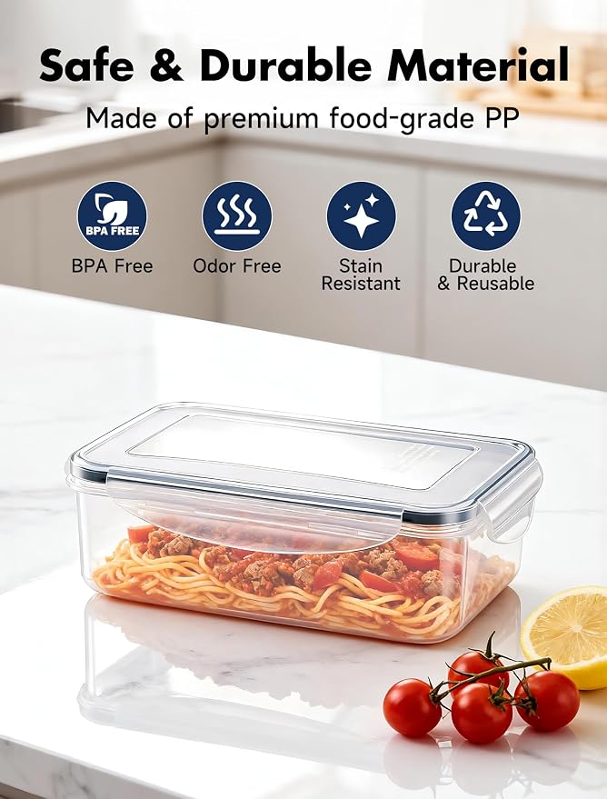 Geedel Food Storage Containers with Lids, Airtight Leakproof Lunch Meal Prep Containers, Stackable Microwave Freezer Dishwasher Safe Plastic Food Containers for Kitchen Organization, Set of 4, Clear