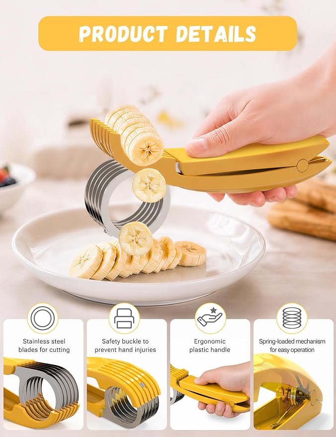 FireKylin Banana Slicer,ABS + Stainless Steel Fruit and Vegetable Salad Peeler Cutter Kitchen Tools For Banana, Strawberry,Grape（2 pcs）