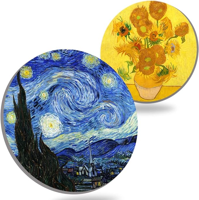 Coasters for Drinks Van Gogh Art Ceramic Coasters - Use 2 Famous Van Gogh Paintings, Unique Housewarming Gifts for New Home Decorative by WOW DING