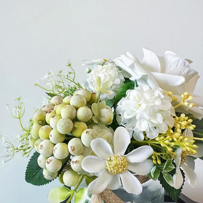 Faux Flowers in Vase for Vanity Decor, Centerpieces for Tables Office Desk Valentine's Day Gift, Artificial Flowers With Vase for Nightstand