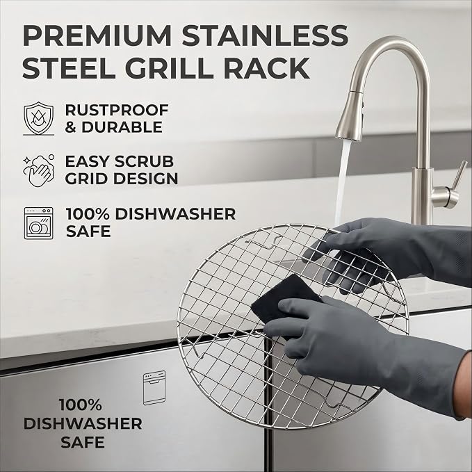 2PCS Small Cooling Rack 8.3 Inch Round Stainless Steel Wire Rack, Steamer Rack for Pots, Air Fryer Rack with Fixed Legs for 6 Qt Multi-Cookers, Oven Safe for Cooling, Roasting and Steaming (8.3 Inch)