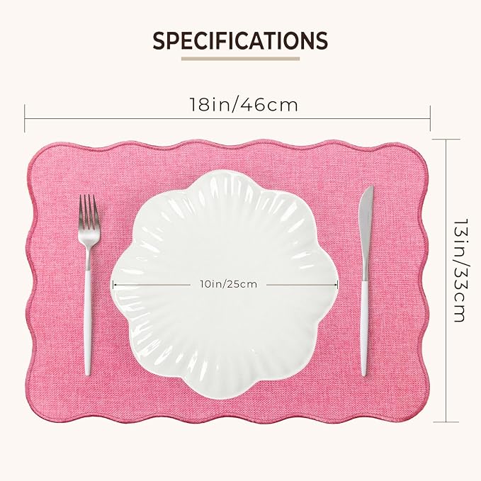 AHHFSMEI Linen Placemats Set of 8 Heat Resistant Non-Slip Stain Proof Table Mats for Kitchen Dining Elegant Decor Place Mats (Pink 8)