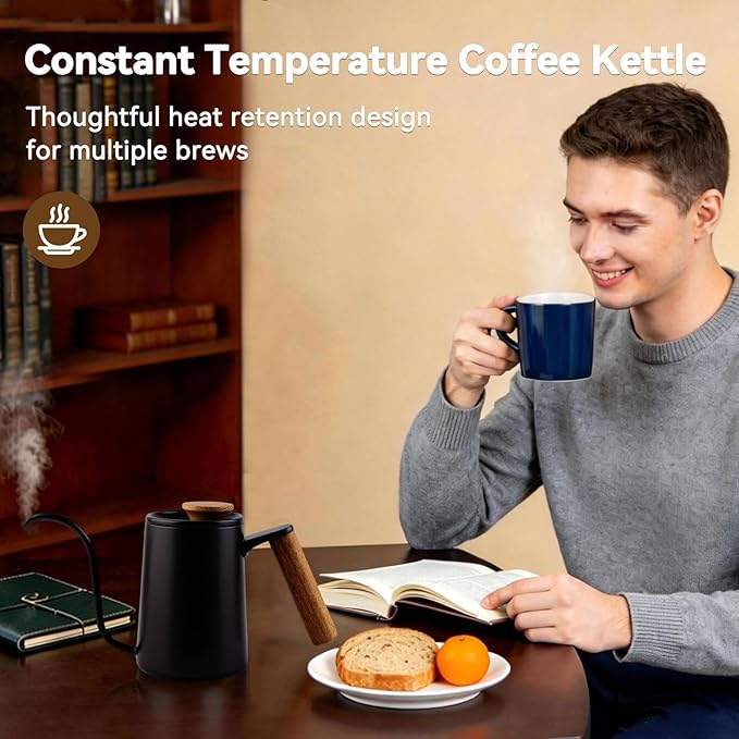 Gooseneck Kettle, 20oz/600ml Small Pour over Coffee Kettle with Long Narrow Spout, 304 Stainless Steel Hand Drip Coffee Tea Pot Camping Coffee Pot for Travel Outdoor, 10.2 X 5.3 X 3.54inch（Black）