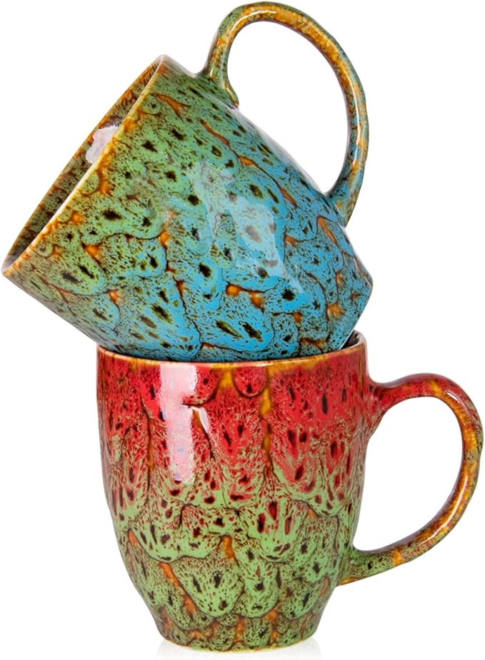 Set of 2 Durable 16 oz Coffee Cups, Large Coffee Mugs with Ergonomic Handle, Ceramic Mugs Dishwasher & Microwave Safe, Ideal Tea Mugs for Home, Office, Gifts (Coffee, Tea, Hot Cocoa, Latte Cup)