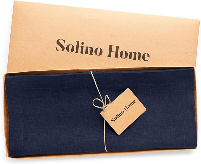 Solino Home Linen Navy Blue Table Runner 120 Inches Long - 100% Pure Linen 14 x 120 Inch Table Runner for 4th of July - Diana Medium Weight