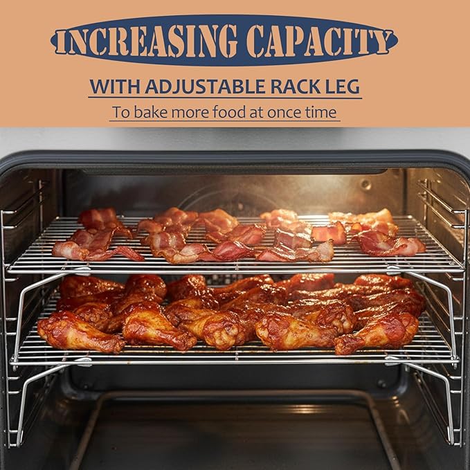 E-far 4-Tier Cooling Rack, 15”x10.1" Stainless Steel Stackable Wire Cooling Rack for Baking Cooking Cookies, Folding Leg & Non-toxic, Oven Safe & Dishwasher Safe