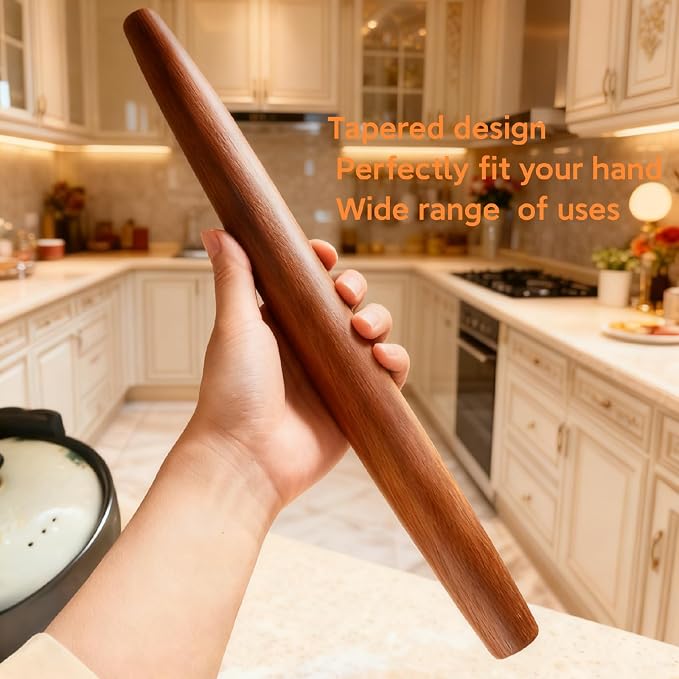 15.75Inches French Wooden Rolling Pin for Baking,Dough Roller,Brown color | Dough –Tapered Design,Smooth Construction,Natural Sapele Wood,Essential Kitchen Utensil For Fondant,Pizza Pie Crust, Pastry