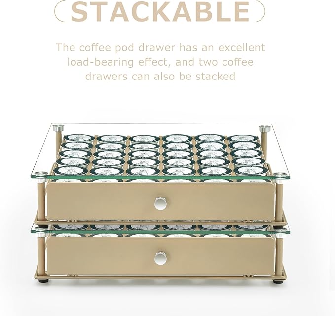 Coffee Pod Holder With Tempered Glass Top Drawer - Compatible With K Cup Pods, Holds 36 - Storage Organizer for Shop, Office, Kitchen Counter 14 13 3 in