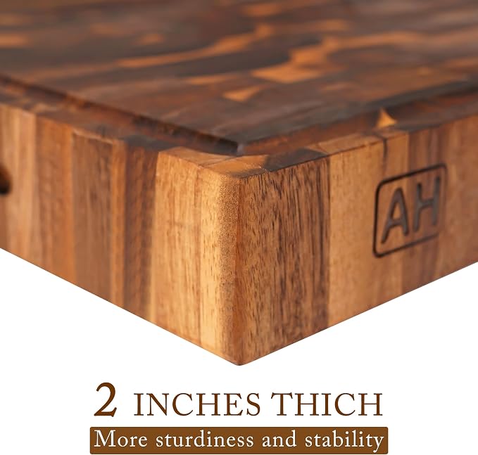 AZRHOM Extra Large Thick Walnut Wood End Grain Cutting Board 20x15x2 In, Wooden Butcher Block, Chopping Board For Kitchen with Juice Groove Handles Non-Slip Pats (Gift Box)