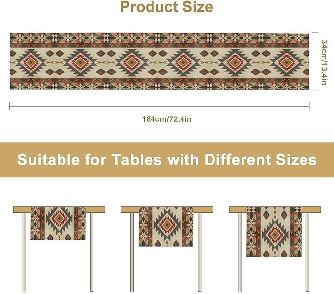 Aztec Table Runners,Southwestern Tribal American Native Ethnic Geometric Table Runners for Kitchen Dining Table Decoration for Home Party Decor 13x108 Inch