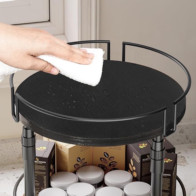 HOOBRO Lazy Susan Organizer Spice Rack, 2-Tier Height Adjustable Rotating Lazy Turntable Spice Organizer, for Kitchen Countertop and Cabinet, Black BB05TL01