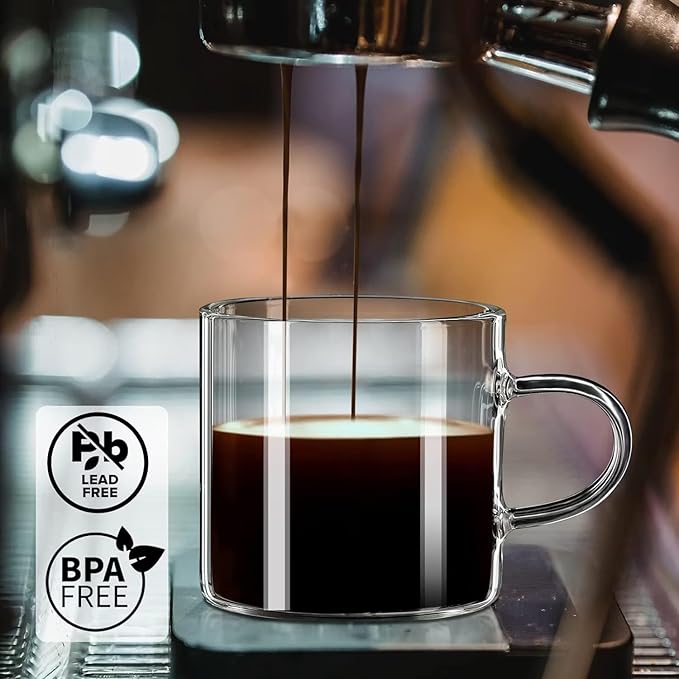 PARACITY Espresso Cups Set of 2, High Borosilicate Espresso Shot Glass, Clear Small Expresso Shots Cup, Espresso Accessories (4.3 OZ)