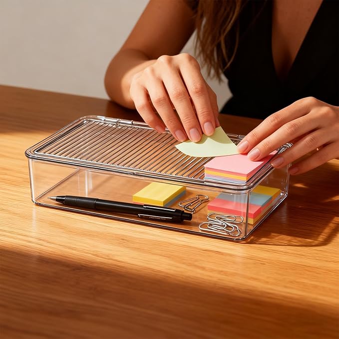 Transparent Storage Box, Stackable Design, Small, Medium, Dustproof Desktop Organizer, Clear Organizer Bins, Easy Wipe Clean, For Bathroom, Kitchen, Home, Dorm