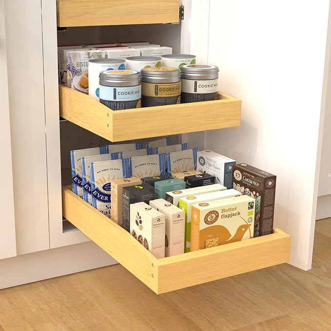 Wooden Pull out Cabinet Organizer 18" W x 21" D x 4.3" H, Heavy Duty Slide Out Drawers Pull-Out Home Organizers for Kitchen Cabinets