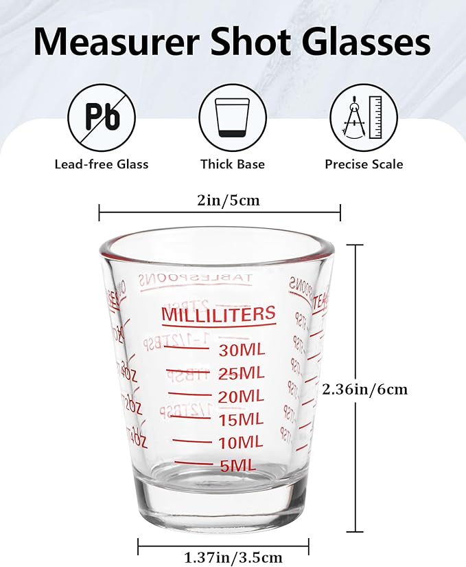 Shot Glasses Measuring Cup Set 4PACK Espresso Shot Glasses Liquid Heavy Glass 26-Incremental Measurement 1 OZ, 2 TBS, 6 TSP, 30 ML Kitchen Tools (RED&Black)