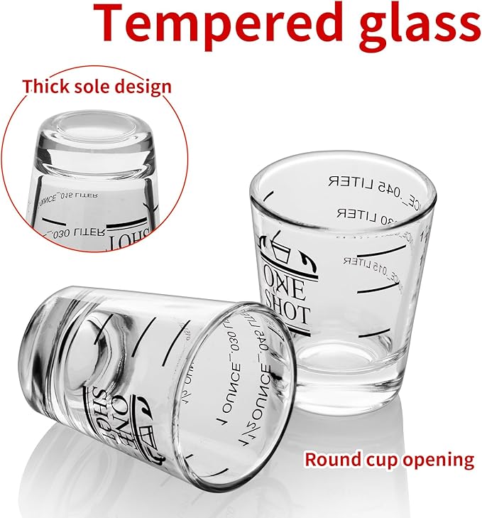 2Pcs 1.5 oz Shot Glasses Measuring cup Liquid Heavy Glass Wine Glass Espresso Cocktail Accessories, Reusable Measuring shot 45ml black scale (2)