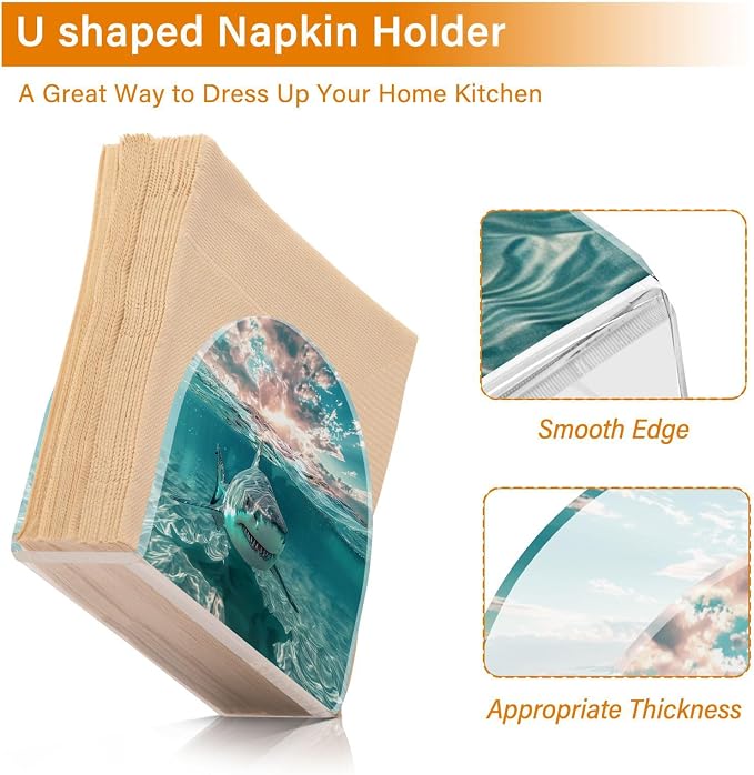 Napkin Holder Acrylic Napkin Holder for Table Kitchen Party Restaurant U Shaped Upright Napkin Dispenser Organizer Shark Ocean