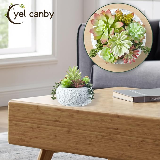 6 Inch Artificial Succulent Plant in White Ceramic Pot - Realistic Fake Succulent for Home Office Desk Bathroom Decor Coffee Table Decor