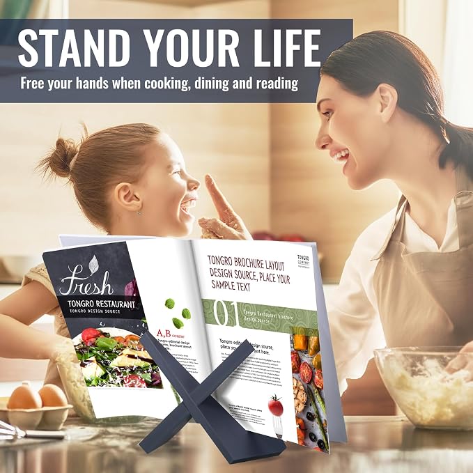 Cookbook Stand for Kitchen, Recipe Book Holder for Kitchen Counter, Wooden Cookbook Holder, Rustic Cook Book Stand