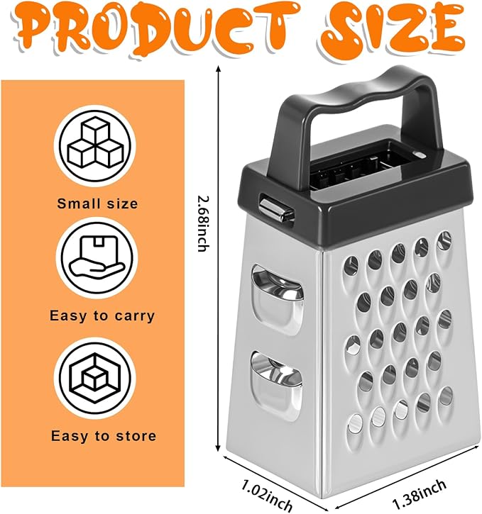 ElevateTech Mini Cheese Grater, 3 Pcs Stainless Steel Box Grater with Handle Professional Cheese Slicer Graters for Kitchen Slicer Cheeses Gingers Vegetable Dishwasher Safe (White, Grey, Black)