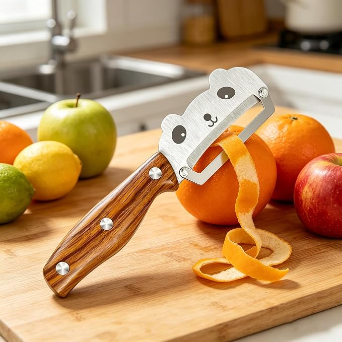 Panda Vegetable Peeler, Stainless Steel Blade Ergonomic PP Handle | Stainless steel blade peels potatoes, apples, carrots & cucumbers; ergonomic PP grip, panda design for home kitchen cooking