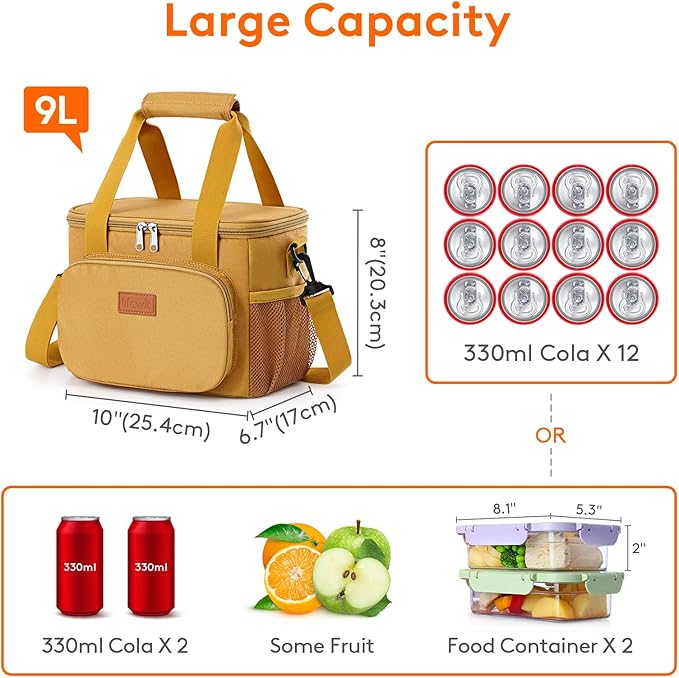Lifewit Medium Lunch Bag, Insulated Lunch Box, Soft Cooler Cooling Tote for Adult Men Women, Brown 12-Can (9L)