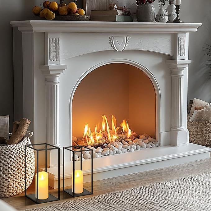 Eufrozy Lanterns Decorative Indoor Set of 2 Black Metal Lantern Candle Holder, Modern Farmhouse Lantern Decor for Christmas Living Room Fireplace Mantle Home Outdoor Patio Table Wedding Porch