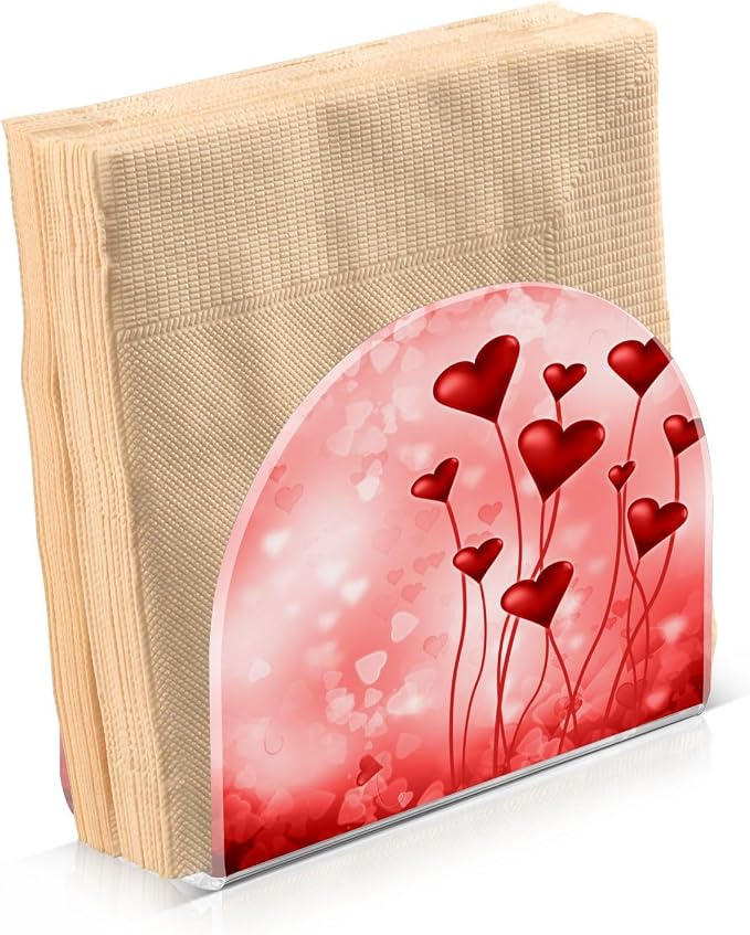 Valentine's Day Pink Hearts Napkin Holder for Tables Paper Cocktail Napkin Holders for Kitchen and Dinning, Acrylic Dinner Napkin Dispenser for Restaurant Home Decor Bar Accessories 2 Pack