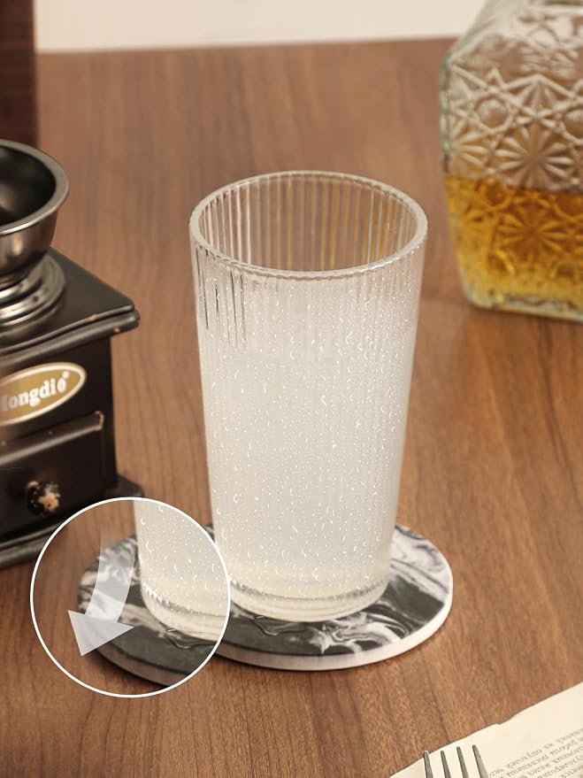 LIFVER Coasters Set of 6, Coasters for Drinks Absorbent Stone with Holder, Black Marble Style Ceramic Drink Coaster for Tabletop Protection, Coffee Table Decor Ideal for Home Decor House Warming Gifts