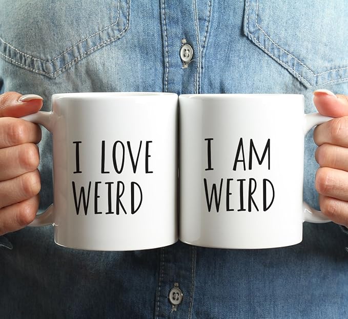 Andaz Press Funny Couples 11 oz Ceramic Coffee Mugs, I Am Weird, I Love Weird, His and Hers Mugs Set of 2, Valentines Day Coffee Mug for Him and Her, Mr and Mrs Mugs, Couple Mugs for Husband