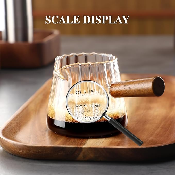 TIWPAJS Espresso Cups With Wood Handle 6oz, Espresso Accessories, Milk Frothing Pitcher, Glass Measuring Cup, Shot Glass