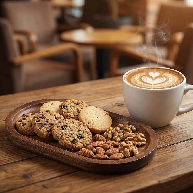 Grevosea Oval Wooden Serving Tray, Cracker Tray Small Wood Platter for Food BBQ Serve Cheese Sushi Snacks and Decor Perfect for Coffee Table Ottoman and Kitchen 7.2" x 4"
