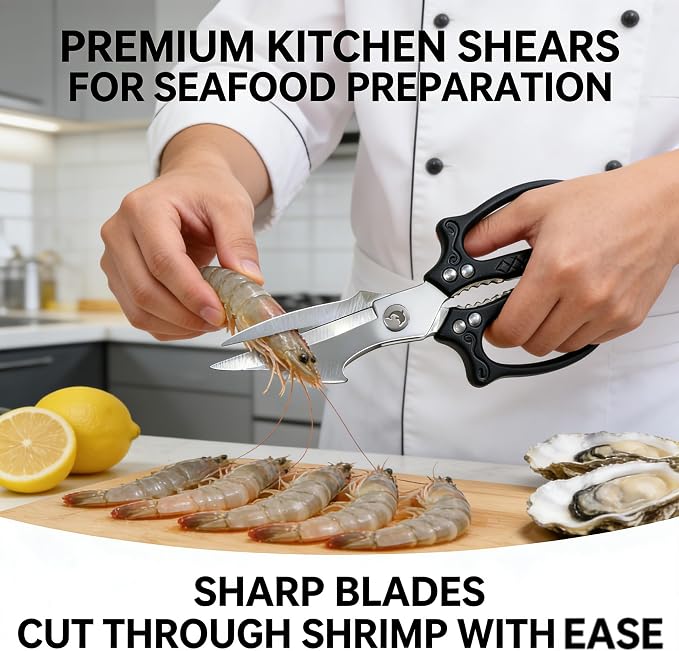 Black Heavy Duty Kitchen Shears, Stainless Steel Multipurpose Food Scissors for Chicken, Meat, Poultry & Vegetables, Sharp Kitchen Scissors for Daily Cooking