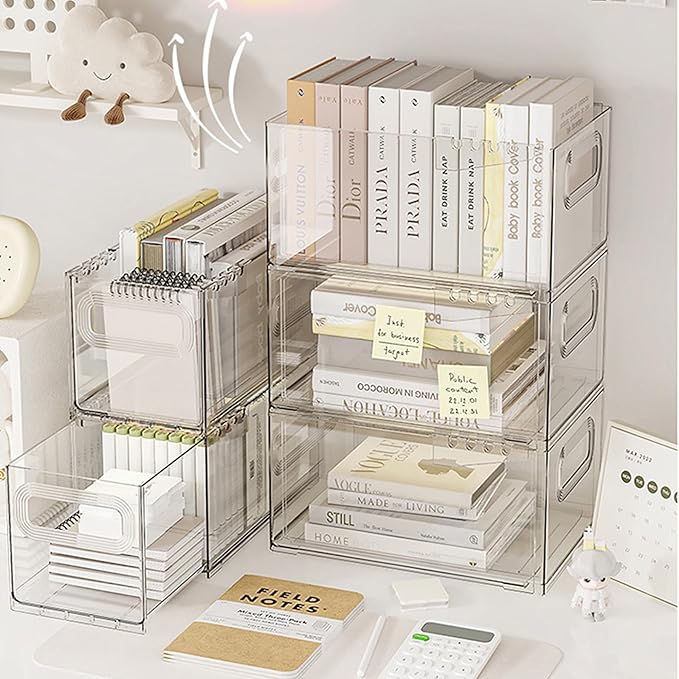Storage Drawer, Pull Out Plastic Food Fridge Organizer Bins for Pantry Shelf Refrigerator Organization Kitchen Bathroom Cabinet Closet Office Clear blue