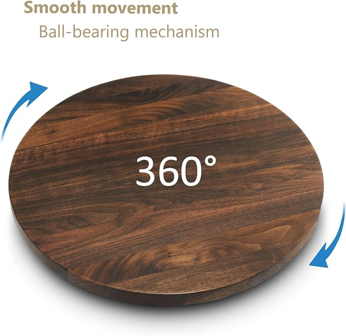 15 Inches Black Walnut Wood Lazy Susan, Solid Wooden Round Kitchen Turntable Rotating Tray