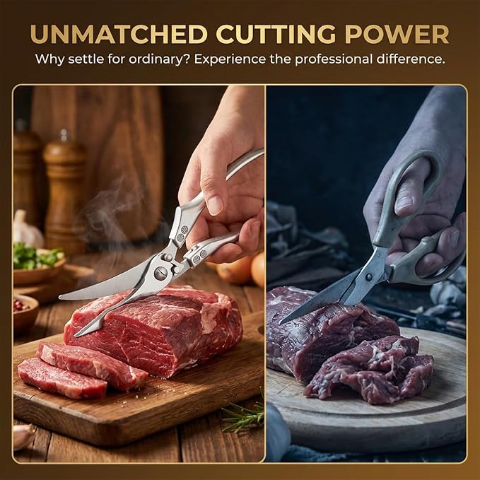 Heavy Duty Kitchen Scissors-Professional Meat Scissors for Chicken Bones，Duck Bones, Fish Bones, Meat, Vegetables, Seafood, Nuts, Packages, etc. (Premium)