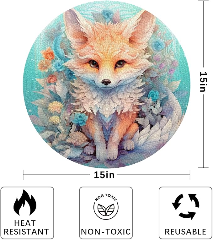 Round Placemats Set of 4, Watercolor Cute Animal Fox Flowers Woven Placemats Mats Non-Slip Heat Resistant Washable Table Mats Round Braided Place for Farmhouse Kitchen Dining Party Decor 15in