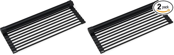 Kraus Multipurpose Workstation Sink Roll-Up Dish Drying Rack, Colander and Trivet in Black, KRM-11BL (Pack of 2)