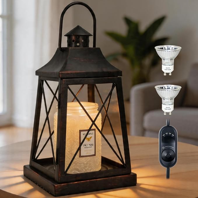 2026 New Candle Warmer Lamp with Timer,Compatible with 3 Wick Candles Jars,Vintage Candle Warmer Lantern Lamp,Dimmable Farmhouse Candle Lamp Warmer,Fully Enclosed and Hanging Up Designed
