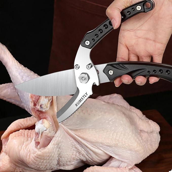 Kitchen Scissors All Purpose Kitchen Shears Heavy Duty for Cutting Chicken, Turkey, Meat, Bones, Vegetables Stainless Steel Spatchcock Shears Multipurpose Food Scissors (Black)