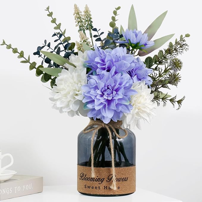 Leftover Fake Flowers in Vase,Artificial Flowers in Vase,Table Centerpieces for Dining Room,Flower Centerpieces for Tables,Faux Flowers for Kitchen Decor,Coffee Table Decor…