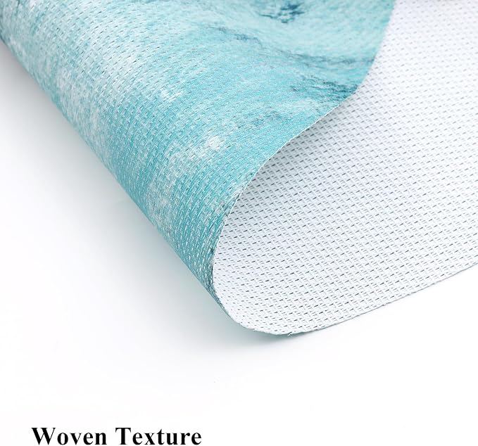 SHACOS Small Round Table Placemats Set of 5 Woven Vinyl Wedge Placemats with Centerpiece Round Table Mats Wipe Clean, Turquoise Grey Abstract Painting