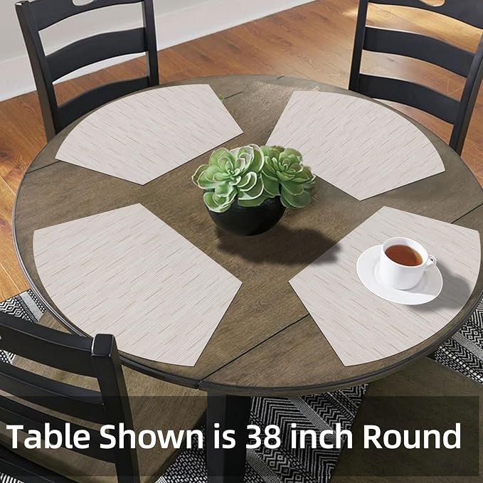 SHACOS Small Round Table Placemats Set of 5 Wedge Shaped Place Mat with Centerpiece Round Mat Heat Resistant Table Mats Washable (5, Beige)