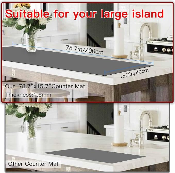 Large Silicone Mats, 78.7”x15.7” Extra Large Silicone Heat Resistant Mat, Countertop Protector, Nonstick Waterproof Mats for Kitchen Counter, Shipped Rolled Up Kitchen Counter Mat, Dark Gray