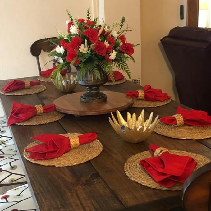 Round Woven Placemats Set of 4, 12" Boho Rattan Placemats Natural Hand-Woven Place Mats Table Decor, Chargers for Dinner Plates, Farmhouse Place Mats, Wicker Table Mats for Dining Table, Home