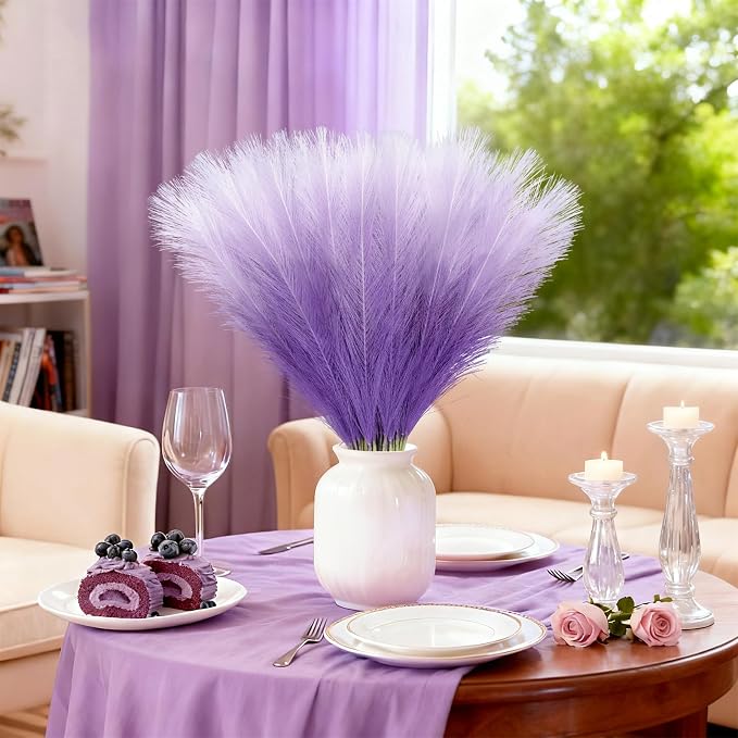 TORONTOKYO ORONTOKYO Gradient Purple Pampas Grass Decor, 50Pcs 21.6 inch Artificial Faux Pompas Grass Small Fluffy Arrangement for Wedding Boho Home Decor Vase Filler