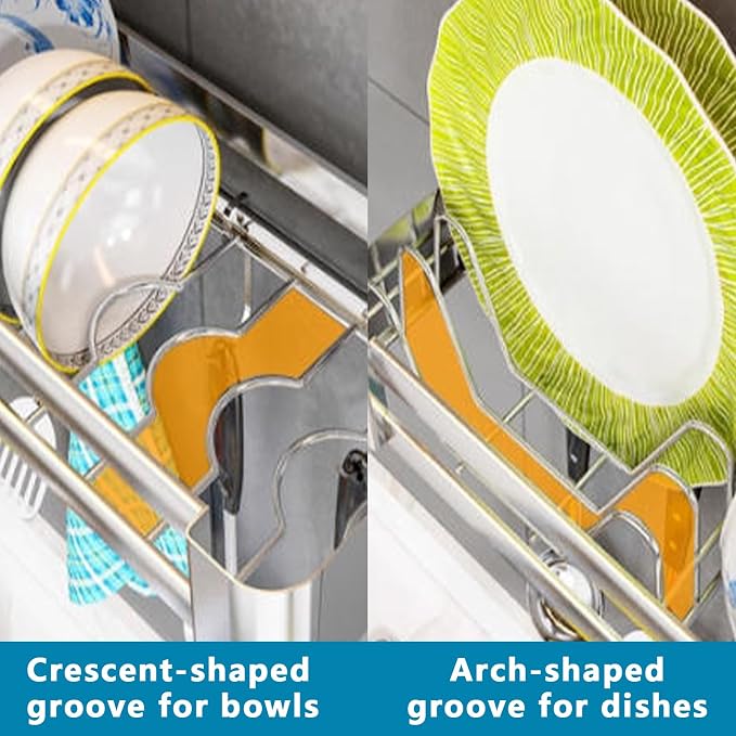 Wall Mounted Dish Drying Rack For Kitchen, 2 Tier Stainless Steel Hanging Dish Rack Over Sink With Removable Drainboard, Adjustable Height Space Saving Cutlery Organizer Holder (23.6x11.8x19.7in)